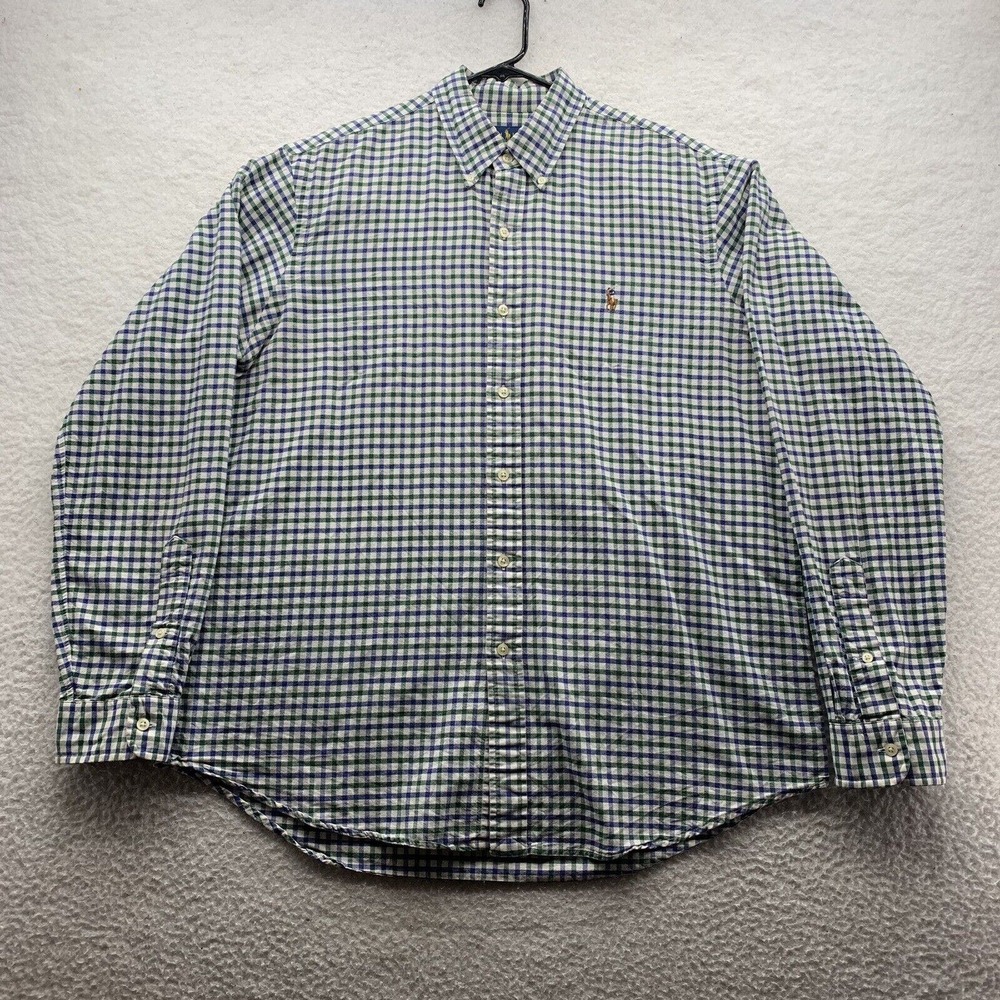 Ralph Lauren Button Up Shirt Mens Large L‎ Blue Green White Check Preppy Casual